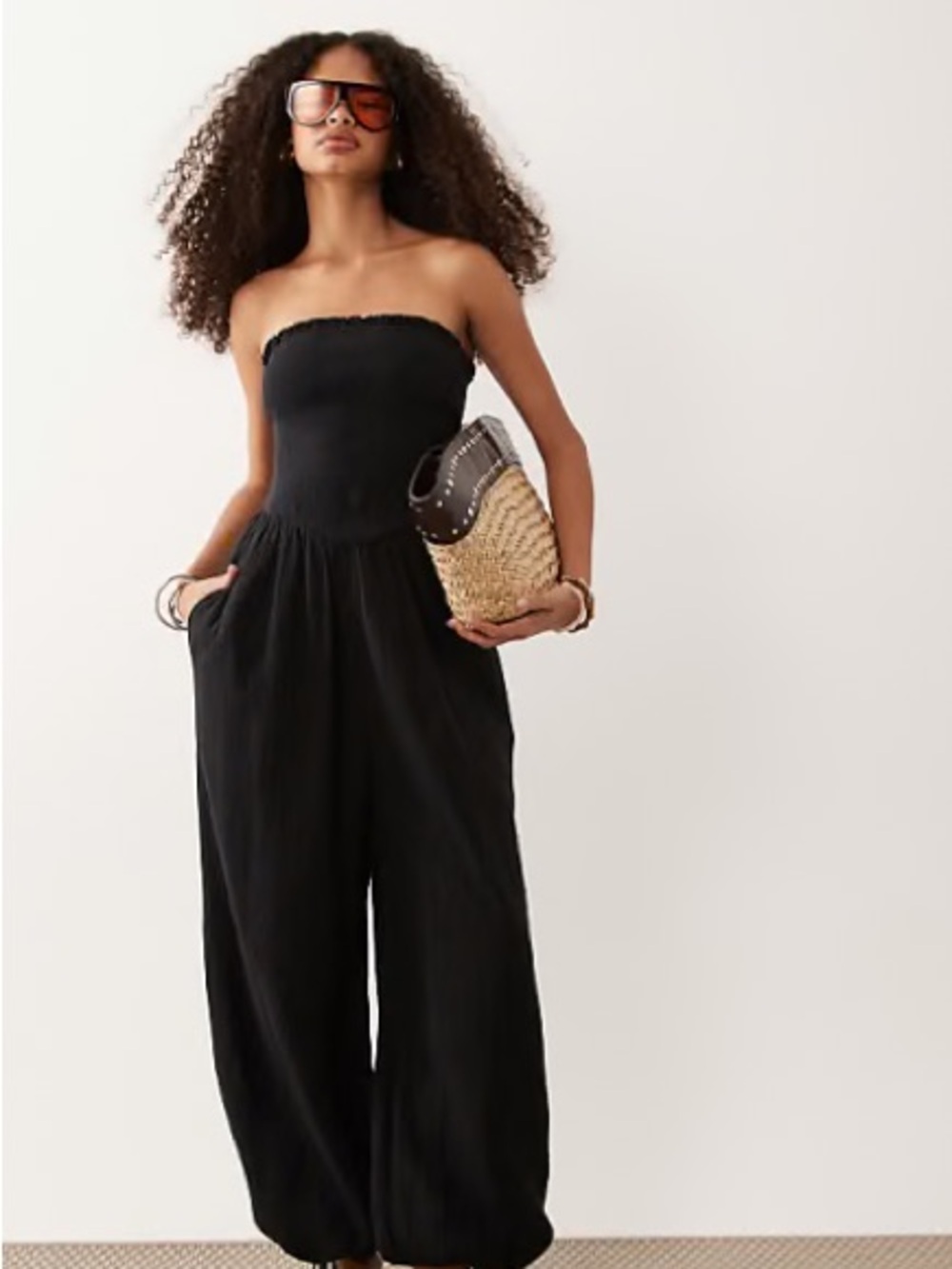 Abercrombie & Fitch Wide Leg Strapless Drawstring Jumpsuit Size Large